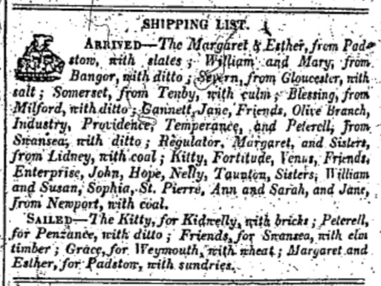 Shipping list for the week up to 28 May 1832